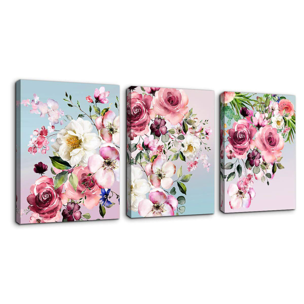 3pcs Canvas Flower Wall Hanging Pictures Modern Plant Floral Framed/Frameless for Home Bathroom Girl