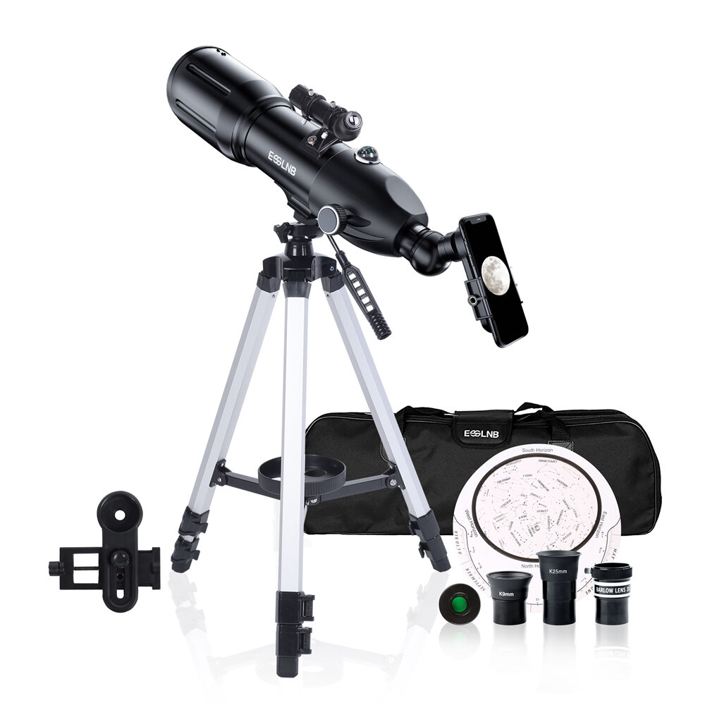 [US Direct] ESSLNB ES2012 16-133X Télescopes astronomiques pour adultes débutants en astronomie et enfants. Télescopes de voyage de 80 mm avec support pour téléphone 10X et filtre lunaire