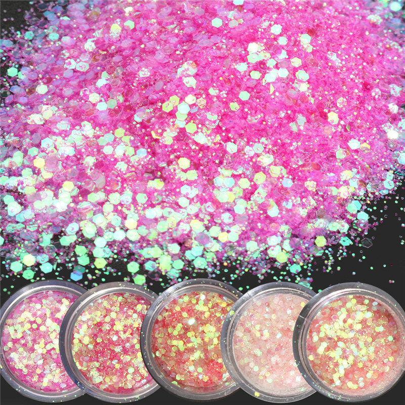 Pink Shining Mixed Glitter Powder Sequins Nail Art Decoration Dust Rose Red Mermaid Effect Ornaments