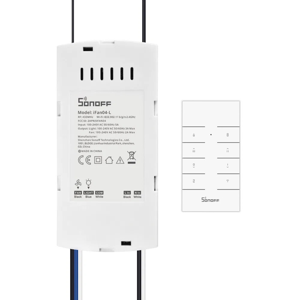 

SONOFF iFan04-L WiFi Ceiling Fan And Light Controller 100-240V eWeLink APP/ 433MHz RF Remote Control Smart Home Works Al