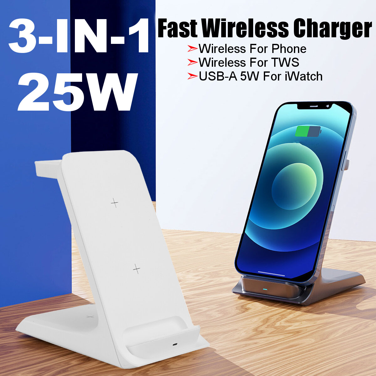 

3-in-1 25W Qi Wireless Charging Pad Quick Fast Charger Dock Stand for iPhone 11 Pro Max Galaxy S10 / Note10 / AirPods /