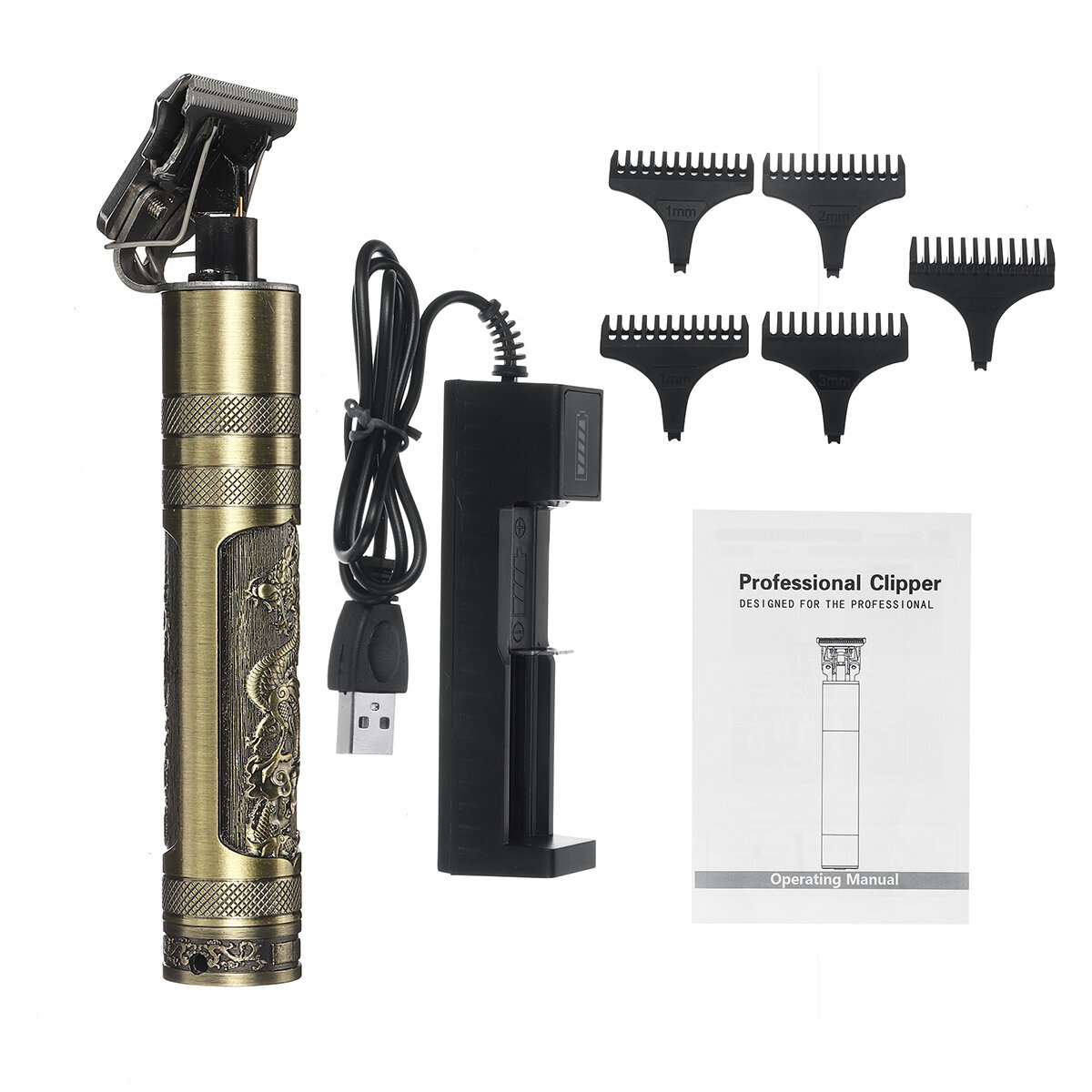 

1200mAh Professional Cordless Electric Hair Clipper USB Direct Charging Hair Trimmer Shaver With 4 Limit Combs Dragon An