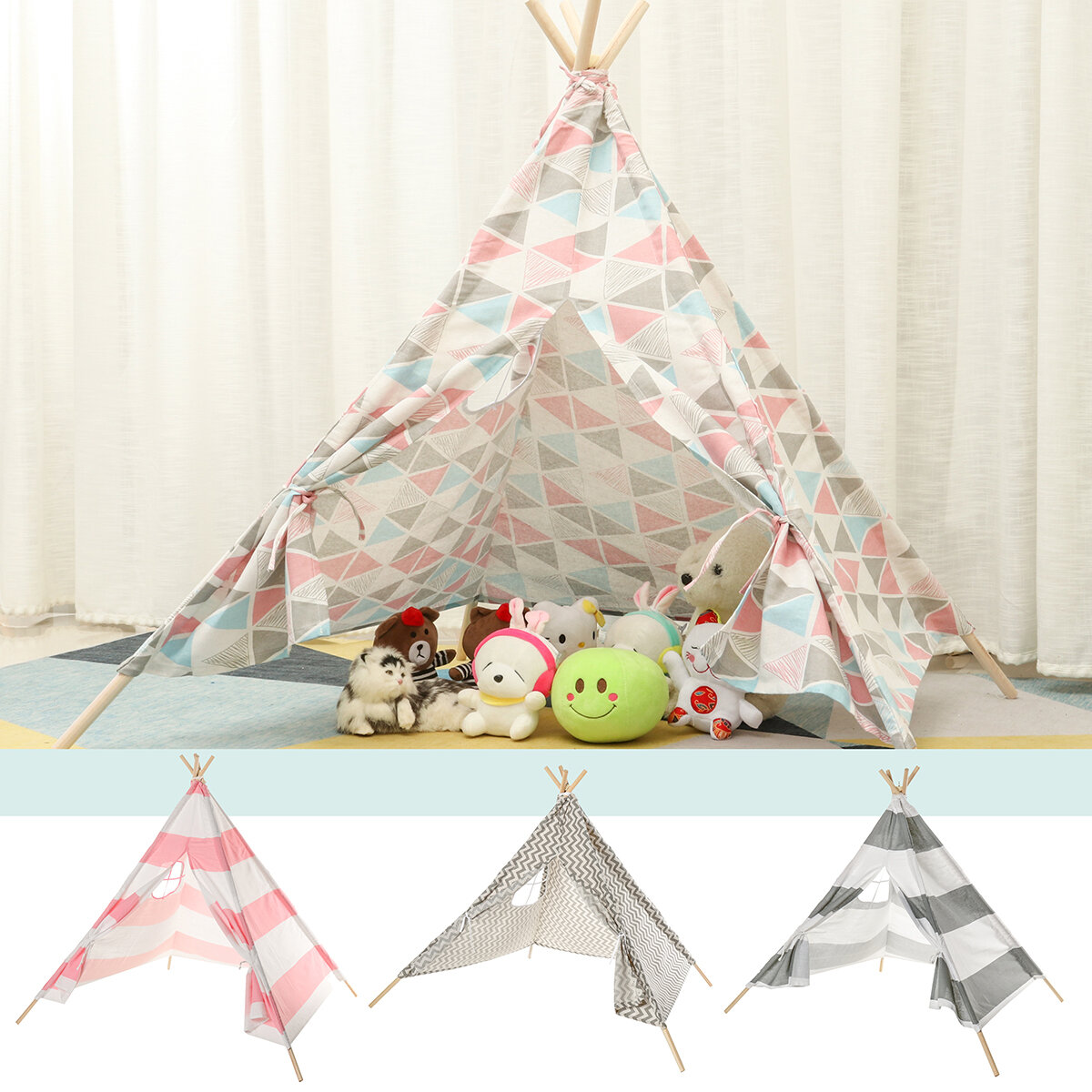 Большая палатка-вигвам для детей из хлопкового холста, игровой домик для мальчиков и девочек