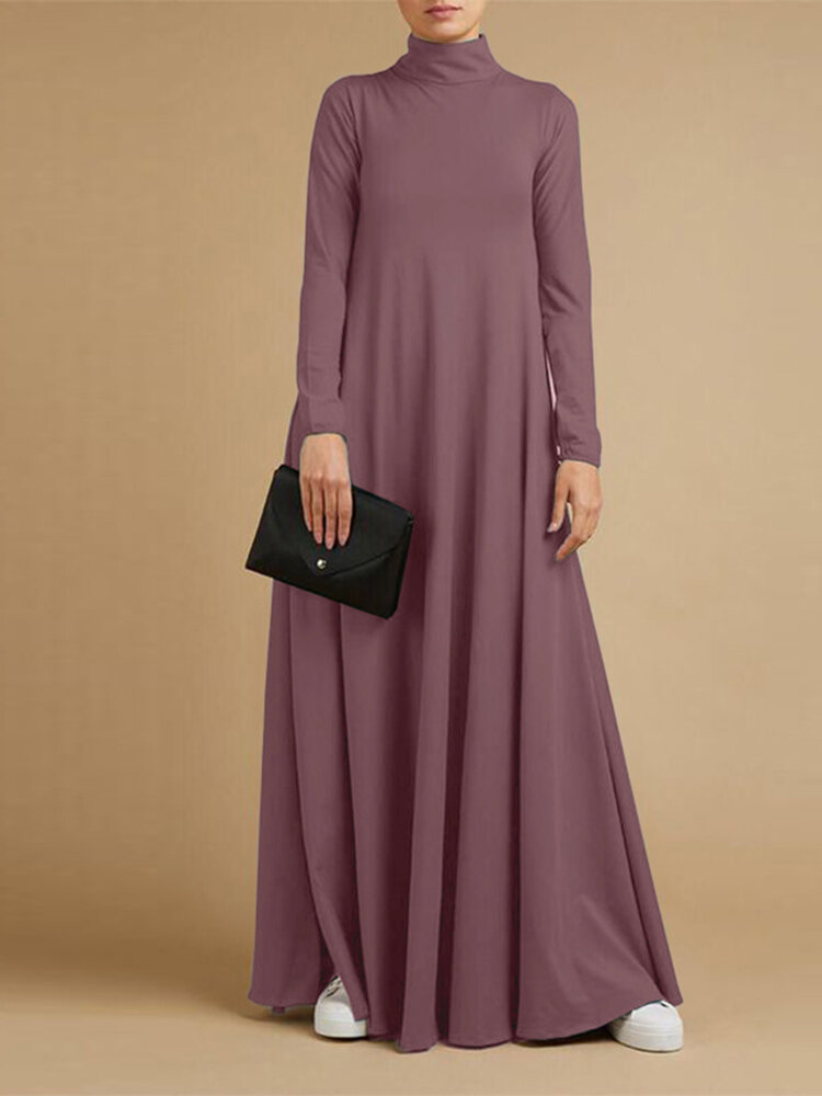

Водолазка сплошного цвета боковые карманы длинный рукав Винтаж макси Платье для Женское