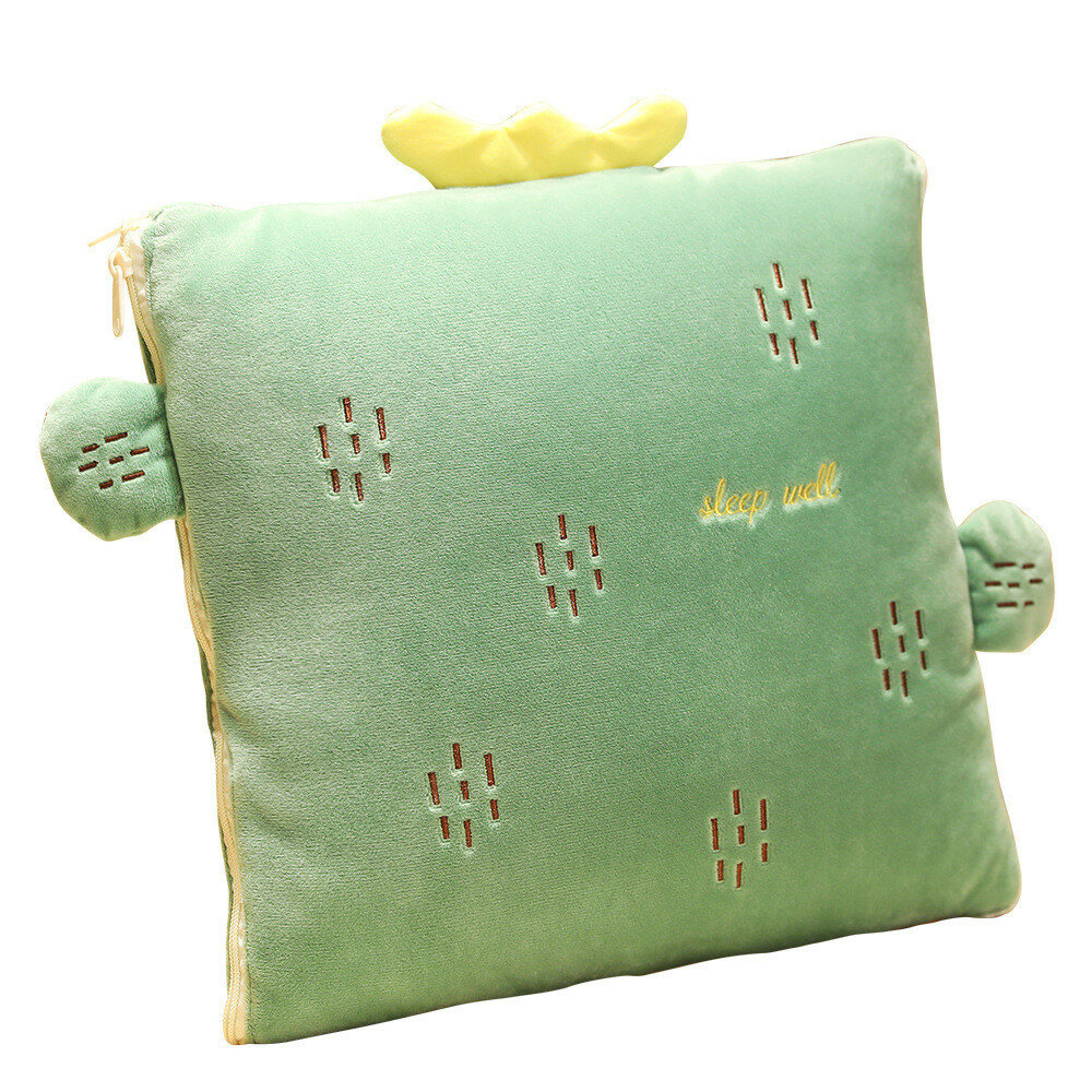 027 Sleeping Pillow 3535cm Foldable Cartoon Cactus Blanket Sofa Bed Air Condition Blanket Cushion Travel Warm Blanket