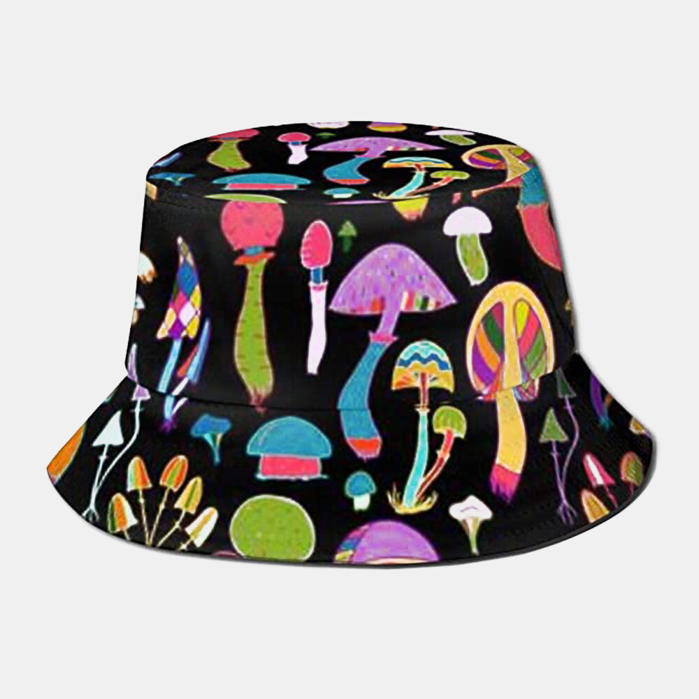 Collrown Unisex Colorful Paddestoelpatroon Print Casual Soft Outdoor Travel Bucket Hat