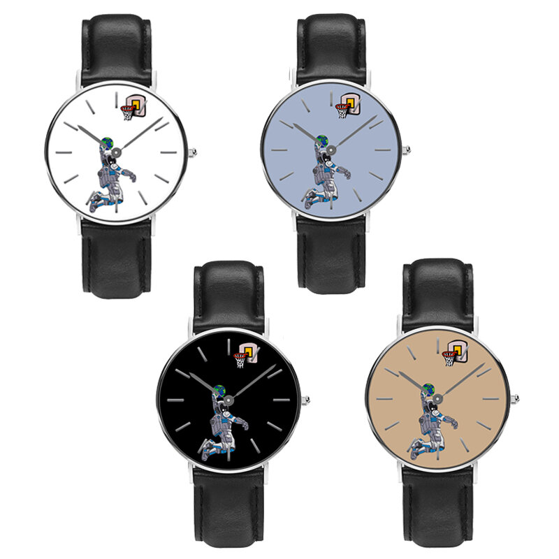 Casual stijl herenhorloge Cartoon Astronaut & Earth Print PU lederen band klok quartz horloges