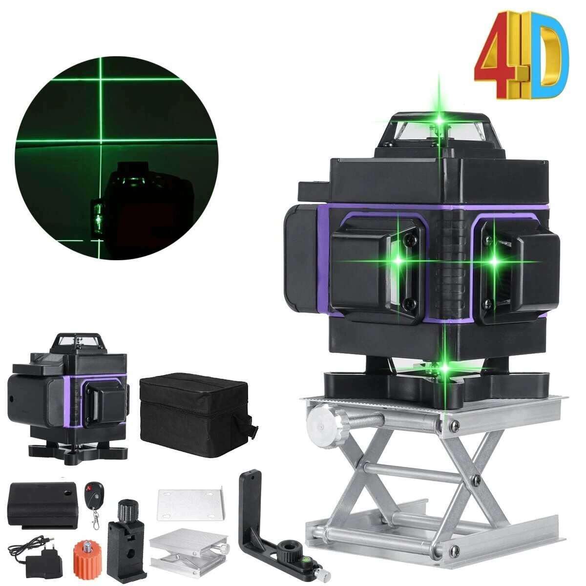 16 Line 4D Laser Level Green Light Auto Self Leveling Cross 360? Rotary Measuring