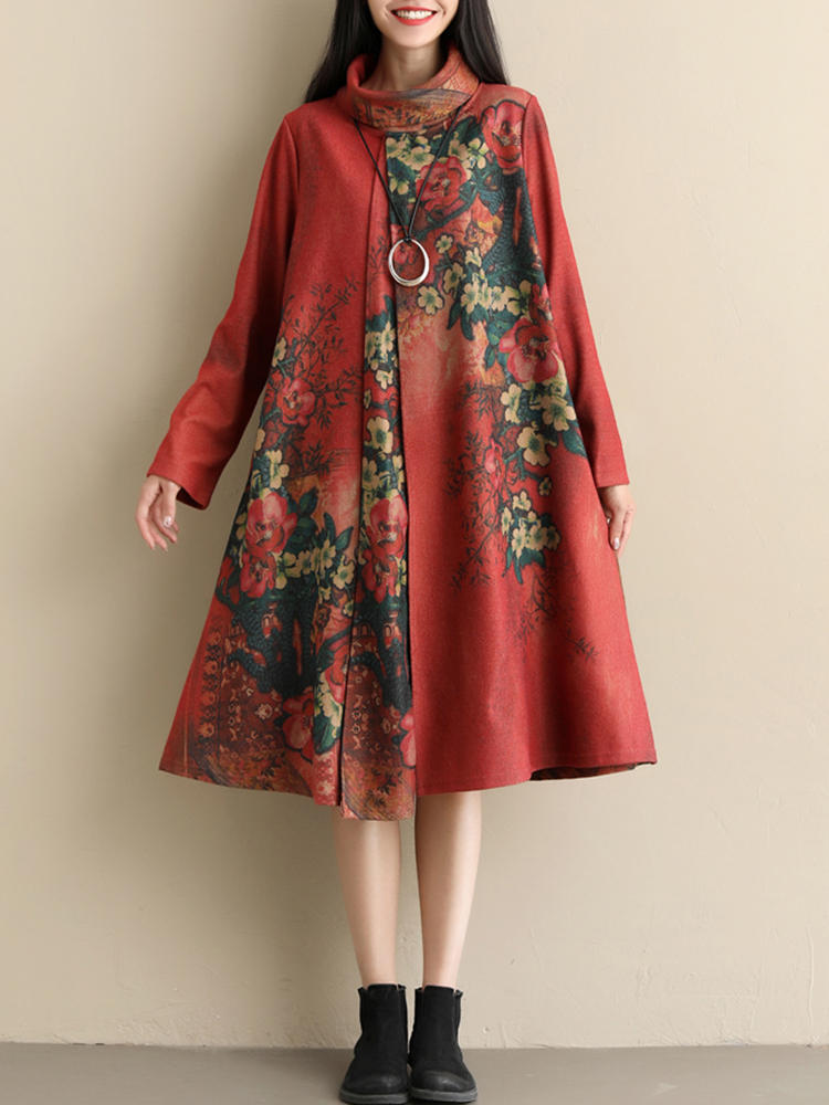 Vintage women high collar long sleeve print dress Sale - Banggood.com ...