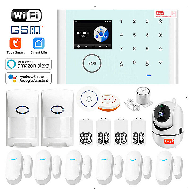 Στα 96.41€ χαμηλότερη τιμή ως σήμερα από αποθήκη Κίνας | Wireless GSM Burglar Alarm Tuya Smart Home WiFi Alarm System Kit Multifuctional Anti-theft Security Device Kit with Alexa Google