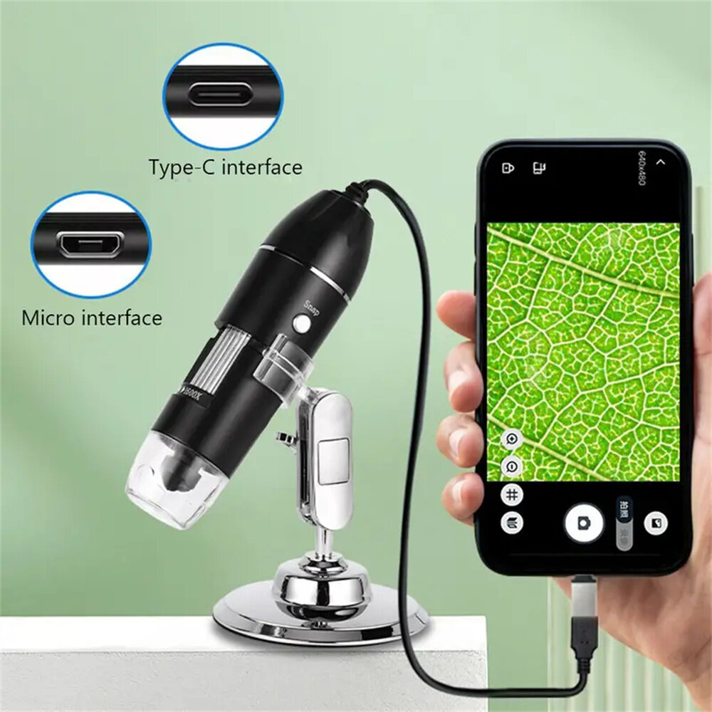 

3 in 1 1600X Digital Microscope Camera Type-C USB Portable High Resolution LED Magnifier for Soldering and Cell Phone Re