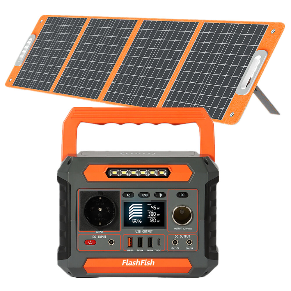 best price,flashfish,p66,288wh,power,station,with,100w,solar,panel,eu,discount
