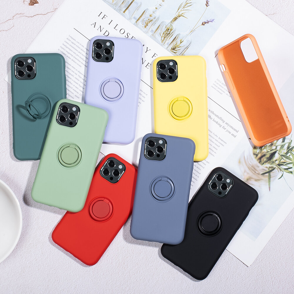 Bakeey voor iPhone 12 Pro/12 Case Candy Color met Ringhouder Schokbestendig Soft Vloeibaar Silicone 