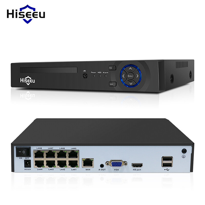 Hiseeu H5NVR-P-8 8CH POE NVR iP Sistema di sorveglianza di sicurezza con telecamera H.265+ CCTV 8MP 4K Registratore vide