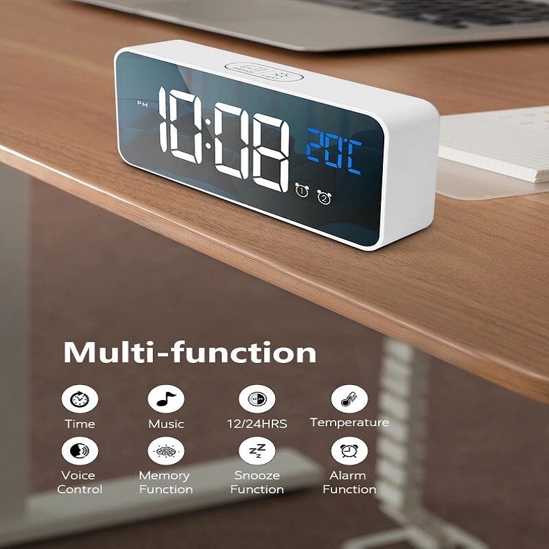 Bakeey Voice Control Alarm Clock Digital Snooze Mirror Timer LED Display Home Decoration Clocks
