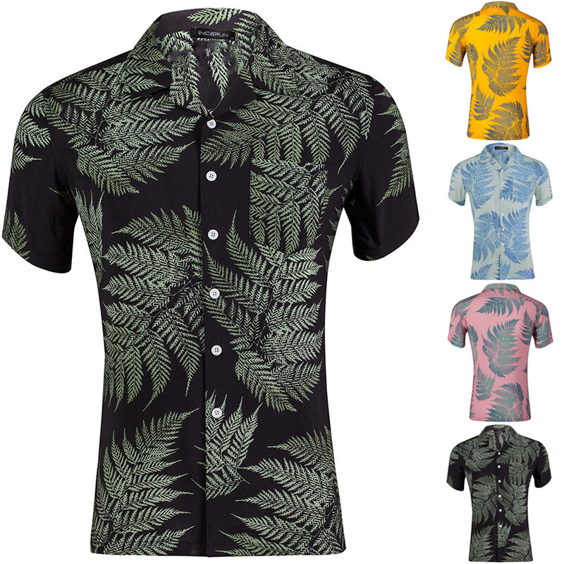 قمصان رجالي للشاطئ لعطلة هاواي بأكمام قصيرة تسمح بمرور الهواء للتنزه والتخييم في الهواء الطلق