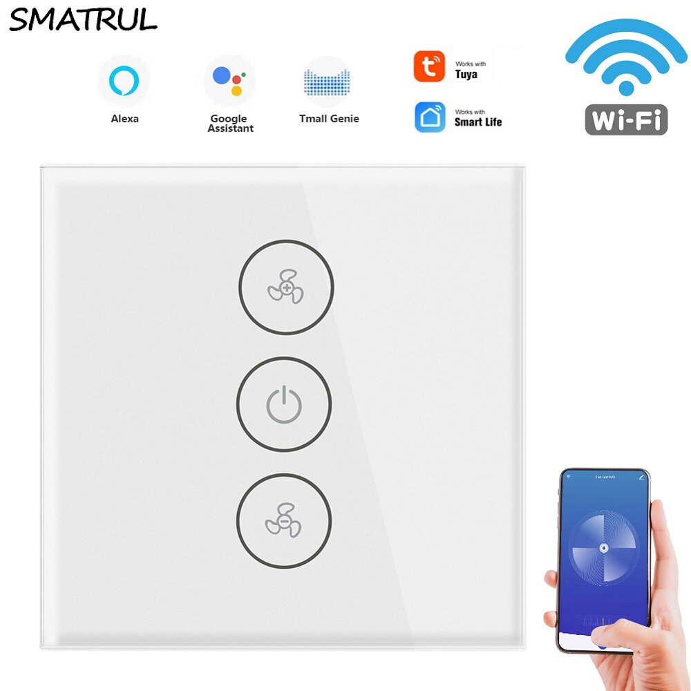 

SMATRUL Tuya Touch Wifi Ceiling Fan Switch EU/US Smart Life Remote Timer Speed Wall Glass APP Control Work with Alexa Go