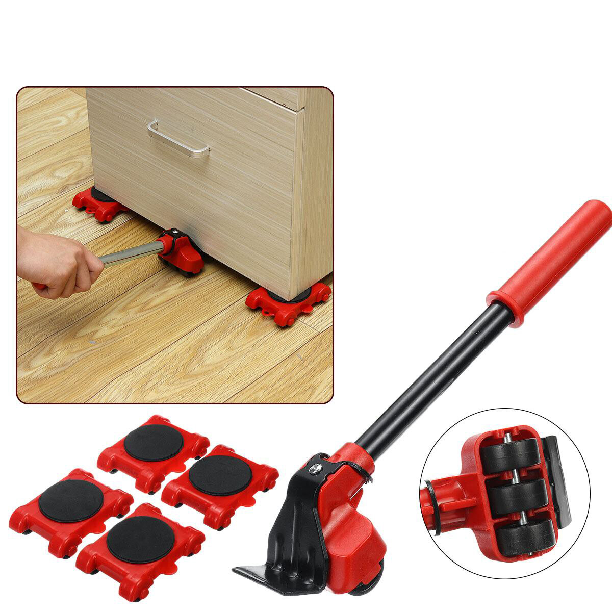 

5Pcs Furniture Movers Lifter Transport Tool Set Lift System with 1 Lifter & 4 Sliders