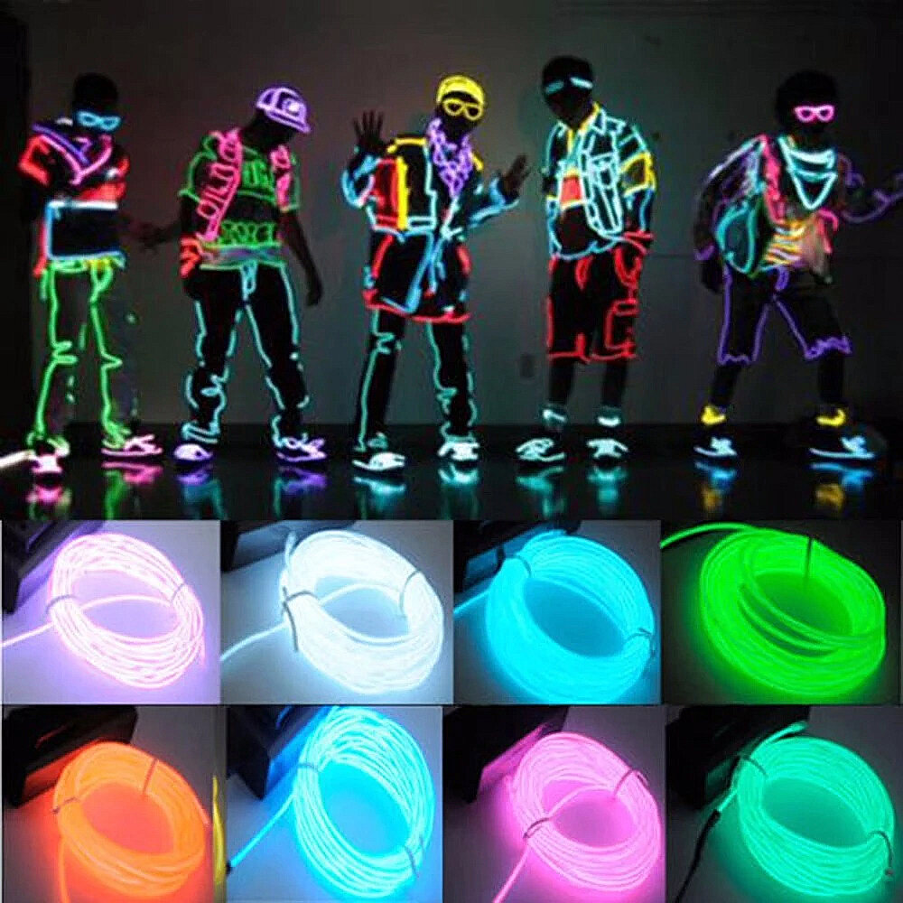 Glow EL Wire Cable LED Neon Halloween Christmas Dance Party DIY Costumes Clothing Luminous Car Light