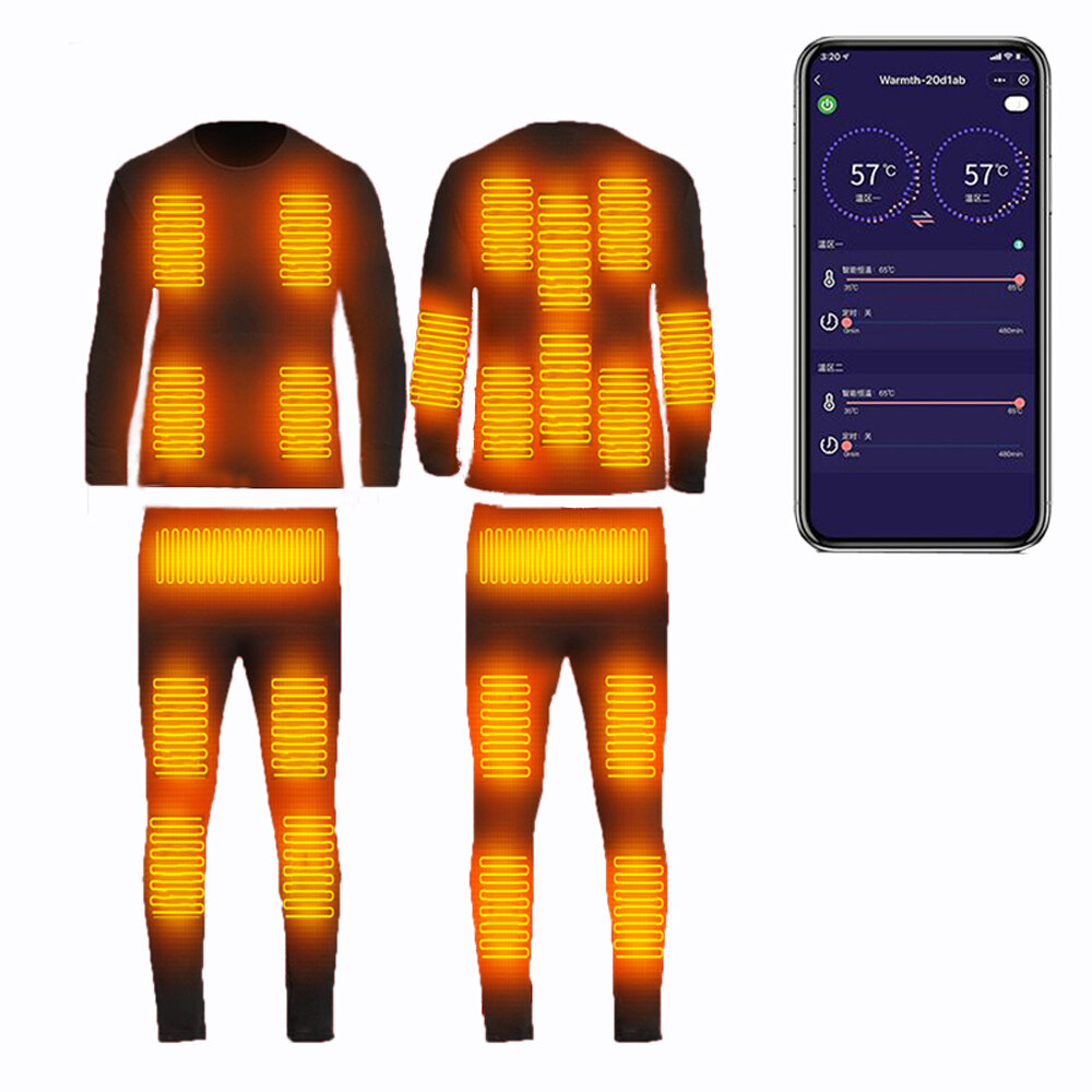 TENGOO Smart Heated Underwear Set Phone APP Control Winter Heating Suit USB Recharging Heated Thermal Tops Pants Winter