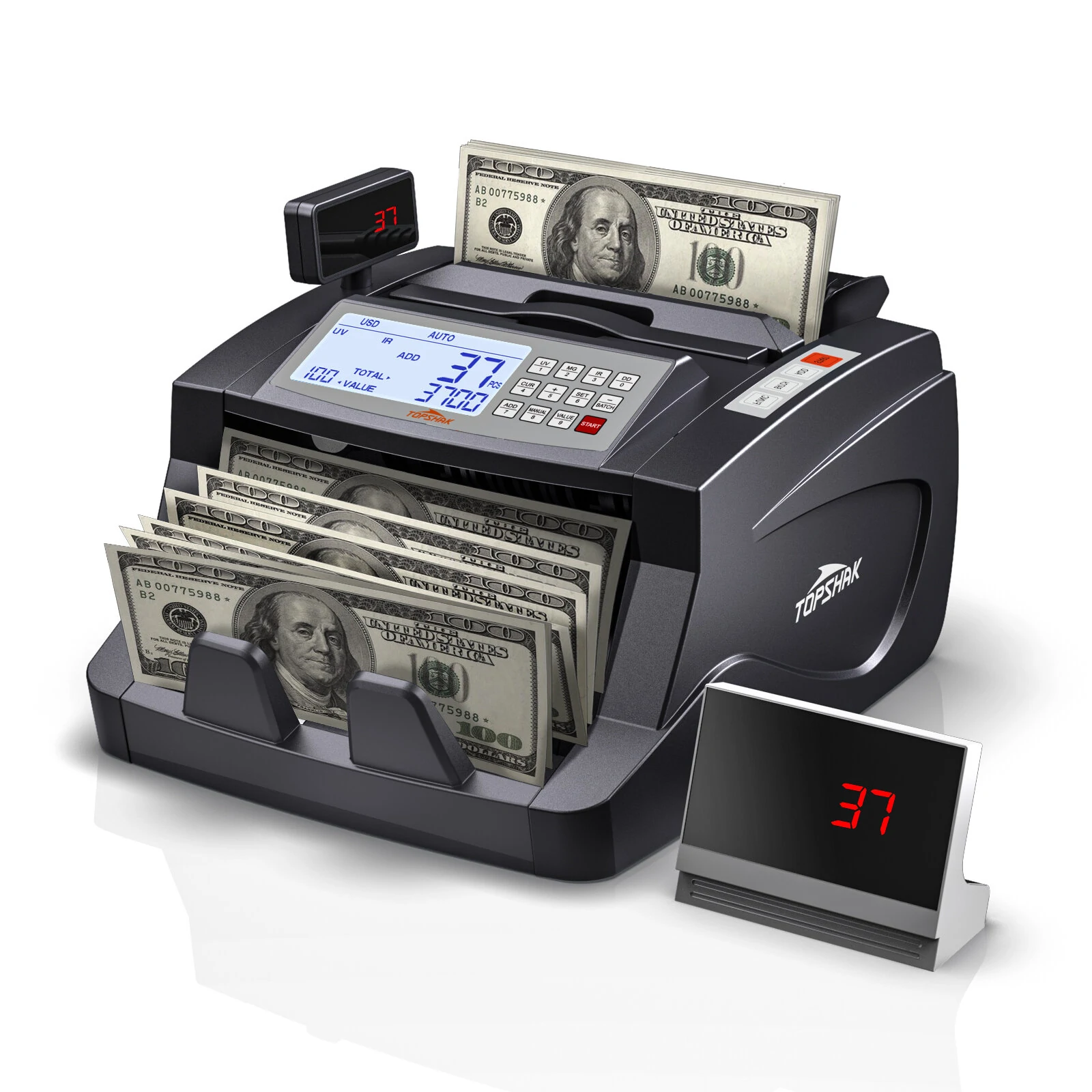 TOPSHAK TS-BC1 80W 1000pcs/min Money Counter Machine Counting Machine for Bank with EU/US Plug - 220V EU Plug