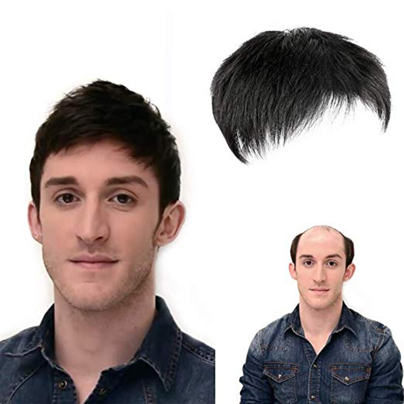 Natural Black Short Men Topper Wig Real Human Hair Toupee Clip For Male Guy Daily Wear