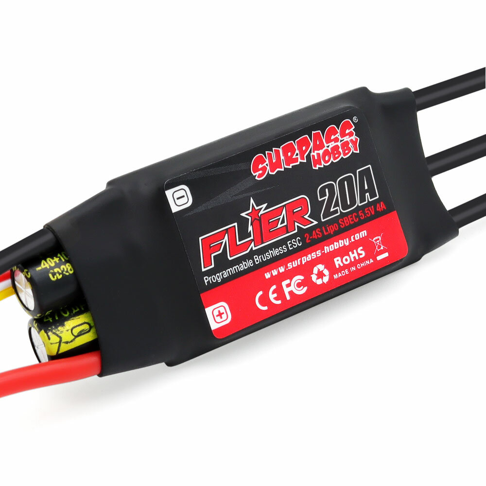 

SURPASS-HOBBY FLIER Series New 32-bit 20A Brushless ESC With 5.5V/4A BEC Support Programming for RC Airplane