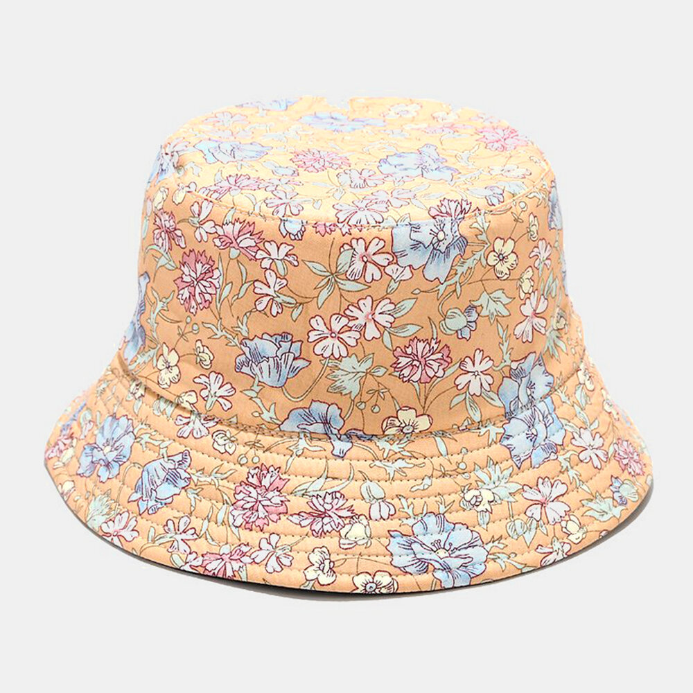 Women Double sided Summer UV Protection Floral Pattern Casual Outdoor Sun Hat Bucket Hat