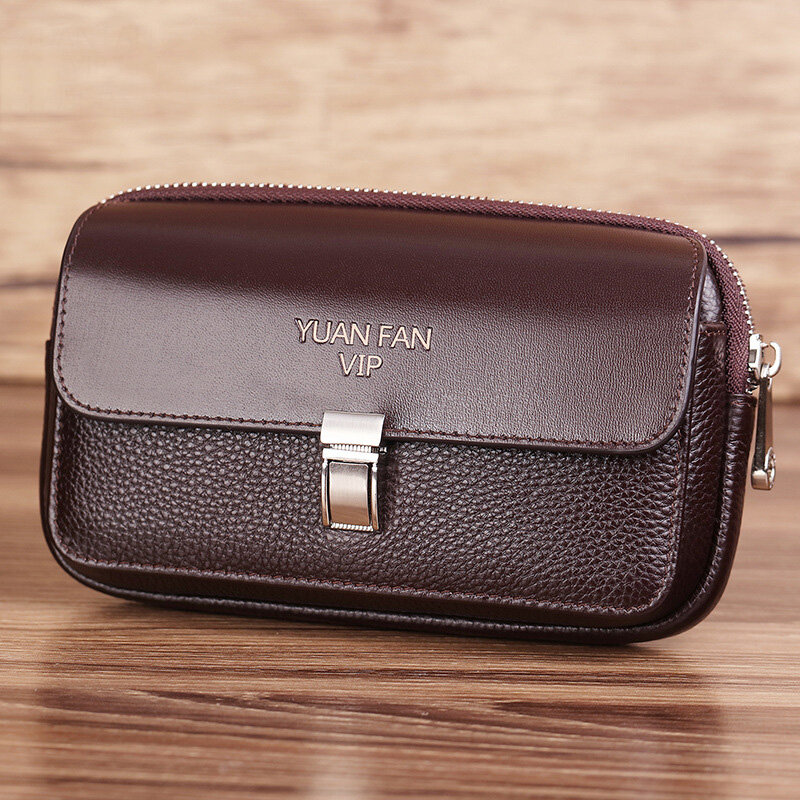 Men Retro Horizontal Soft Leather Multifunction Large Capacity 6/6.5 Inch Phone Bag Belt Bag Waist Bag