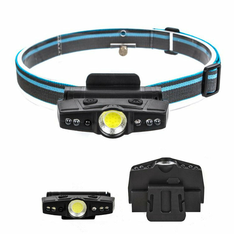 Lanterna de cabeça com sensor de ondas, ampla faixa de 180°, 350 lúmens, LED recarregável por USB, ideal para atividades ao ar livre como ciclismo, pesca e aventuras.