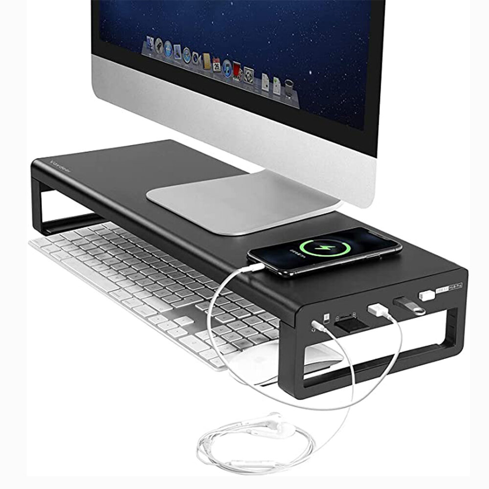 Vaydeer Monitor Stand Montior Riser with Card Reader SD/TF, 3.5mm Audio Port, 3 USB 3.0 ports for Ma
