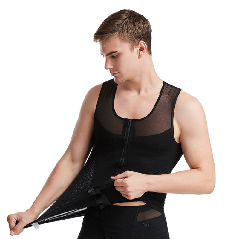 

Stretch Shapewear Men's Quick DrySweat-wicking Tummy Shaping Zipper Corset Sport Vest for Gym Workout Running Exercise