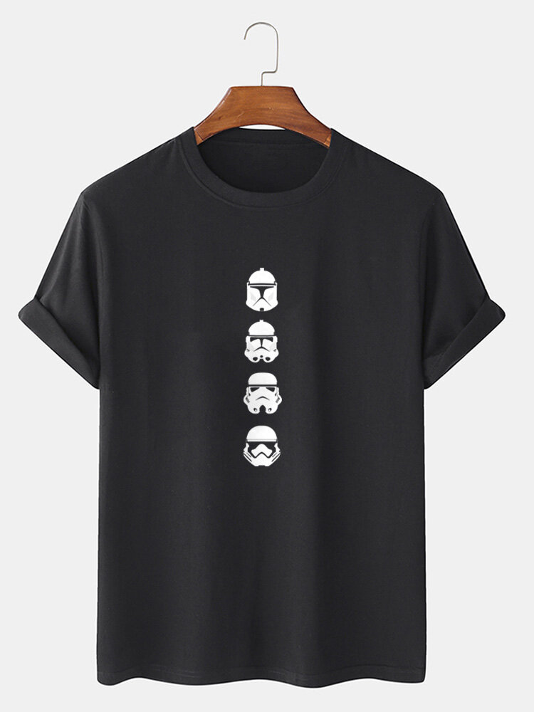 Men Helmet Print Short Sleeve Crew Neck Star Wars Casual T-shirts