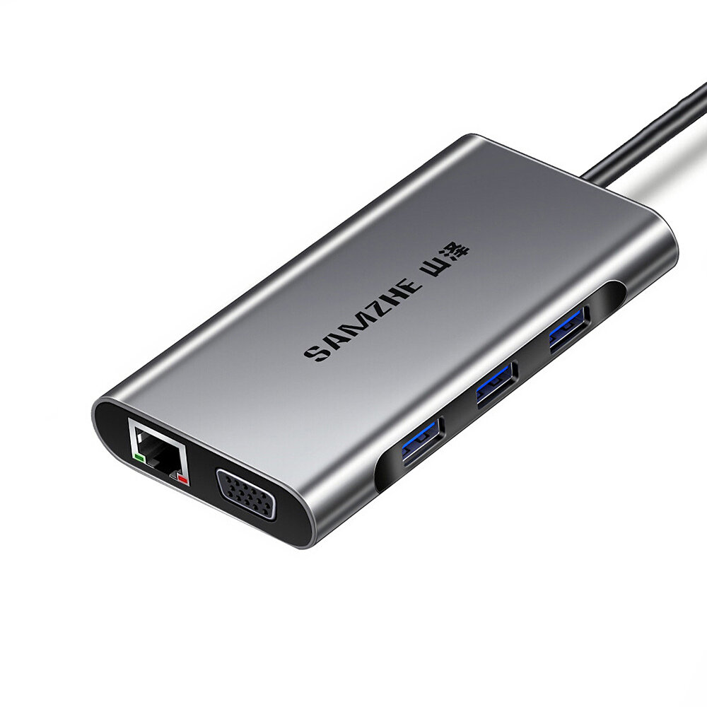 SAMZHE 10 in 1 Type C Splitter Hub HDMI 3.5 Audio Port VGA TF SD USB3.0 Gigabit Network Port PD Adapter Converter for Hu