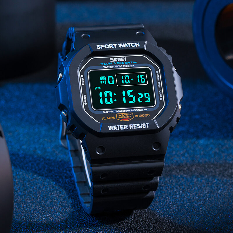 SKMEI 1134 Sport Men Watch Date Week Display 5ATM Waterproof Chronograph LED Light Fashion Digital Watch