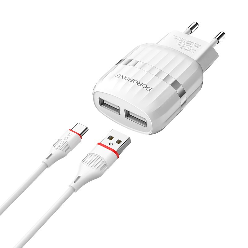

Borofone BA24A Dual USB 2.1A EU Charger Set with Type-C Cable for Samsung Galaxy S21 Note S20 ultra Huawei Mate40 P50 On