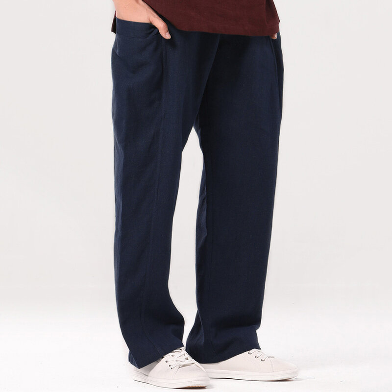 Men's casual solid color baggy loose elastic trousers cotton sweatpants ...