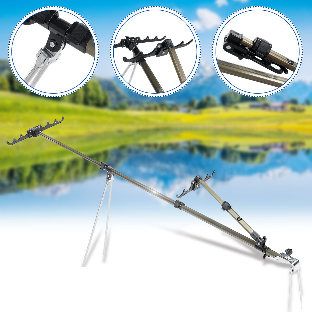 Aluminum Alloy Fishing Rod Holder Adjustable Retractable Fishing Pole Ground Stand Rod Bracket for Outdoor Fishing