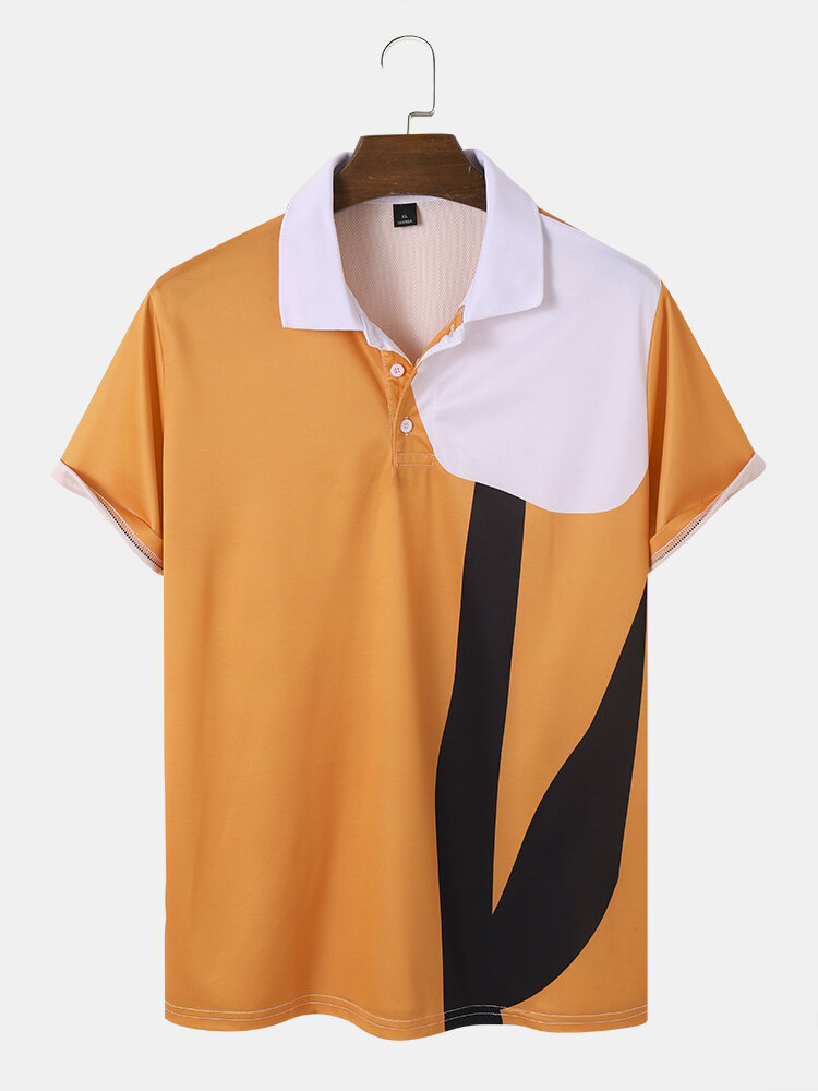 Men Irregular Colorblock Contrast Business Work Polos Shirts
