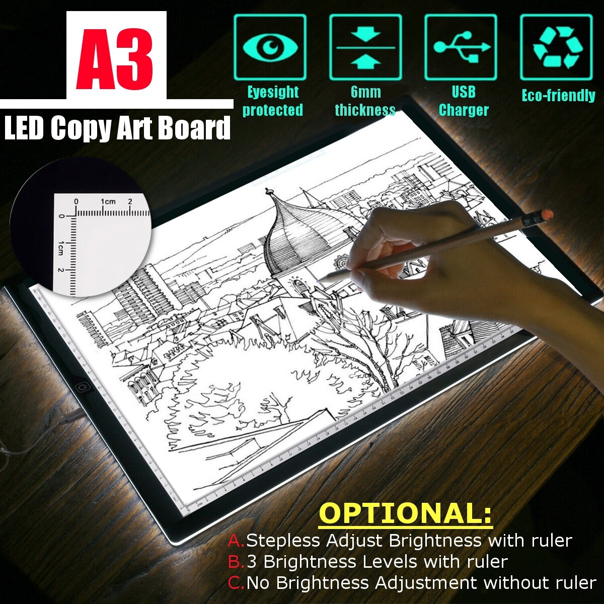 LED Tracing Light Box Board Art Tattoo A3 Tekenblok Tafel Stencil Display
