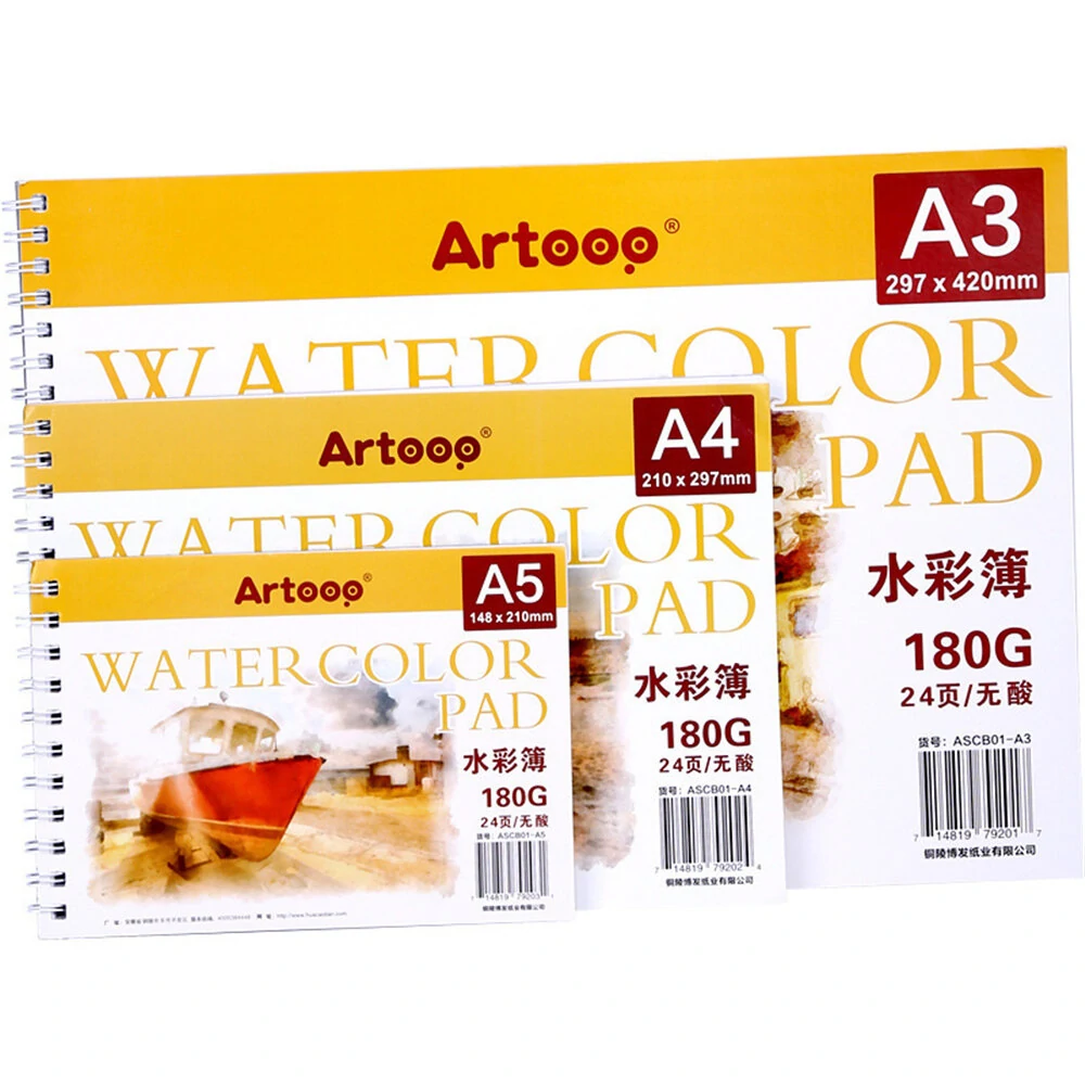 Artoop Watercolor Book A3 A4 A5 180G 24Pages Iron Coil Binding Acid Free Watercolor Paper Book Sketching Gouche Paper For Beginners