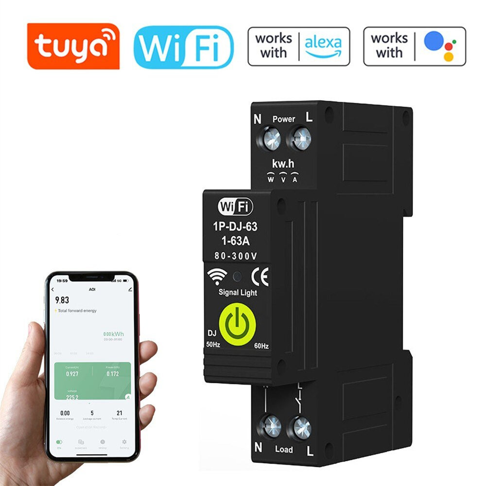 Interruttore automatico intelligente Tuya WiFi ON OFF Timing con contatore bidirezionale dell'energia e protezione di ri