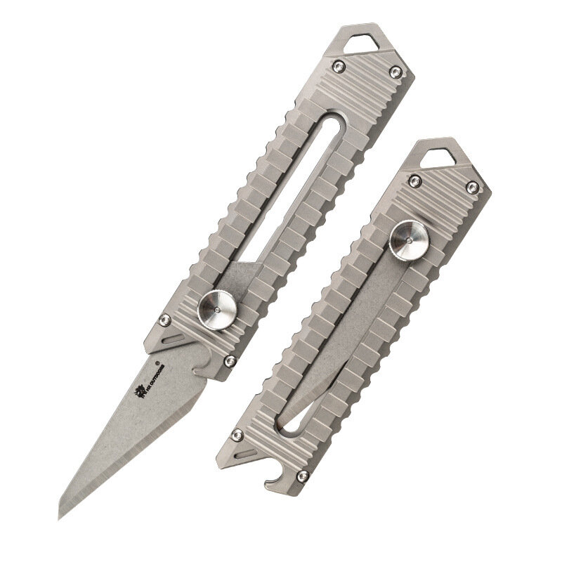 

HX OUTDOORS 12.2CM Mini Tactical Folding EDC Blade Knife Opener Titanium Alloy EDC Keychain Survival Clip Point Blade fo