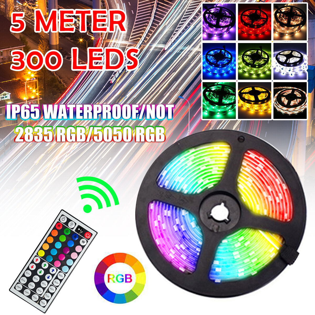 5M 2835/5050 Waterdichte / niet-waterdichte RGB LED-stripverlichting + afstandsbediening met 44 toet