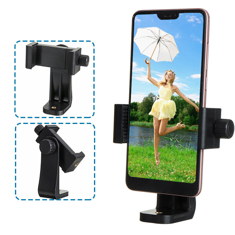 Universal 360 Degree Rotating Cell Phone Holder Clip with 1/4 inch Screw Holes Fit Tripod Monopod Se