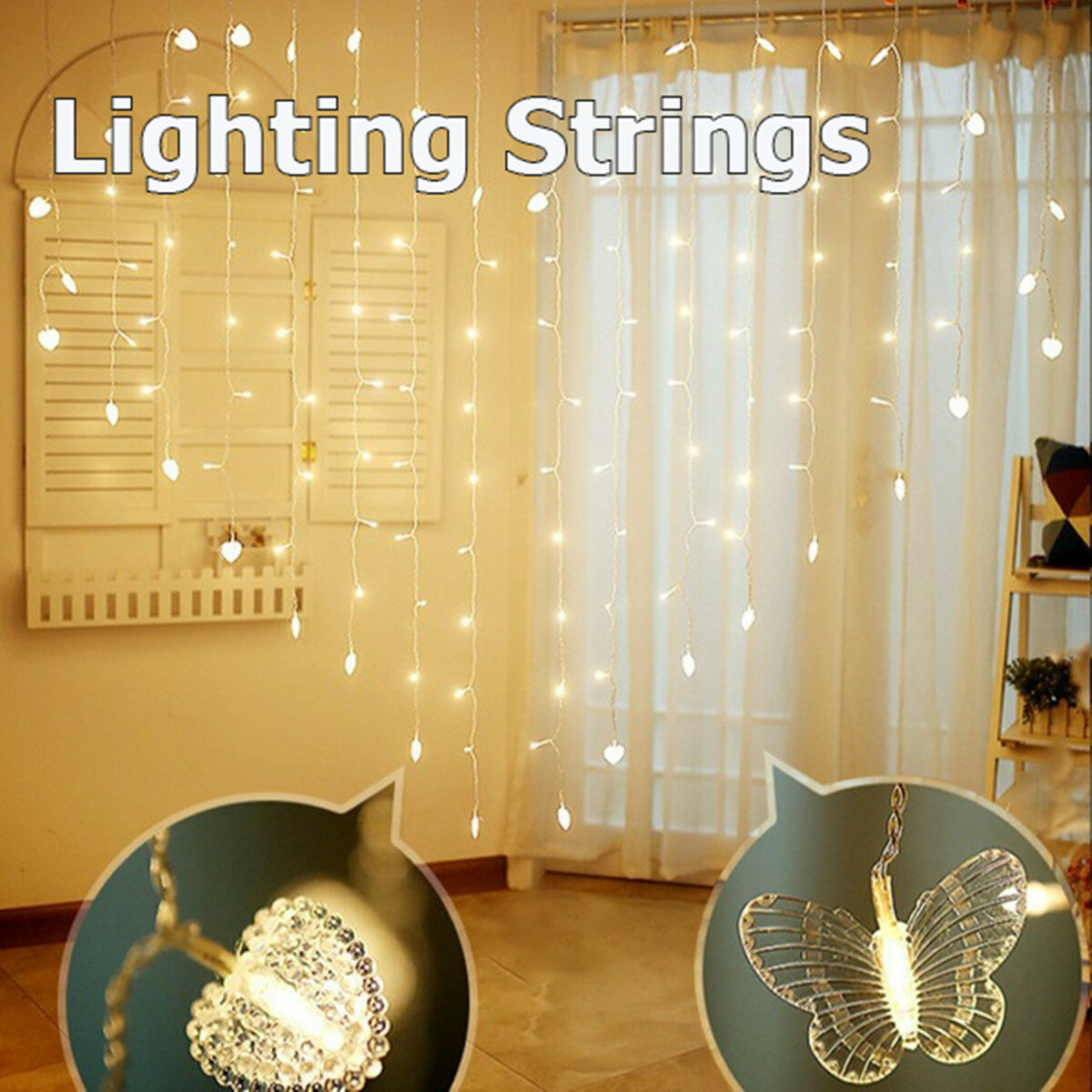 200X150cm LED Love / Butterfly Shape Gordijnverlichting String USB Powered Waterproof Wall Light Han
