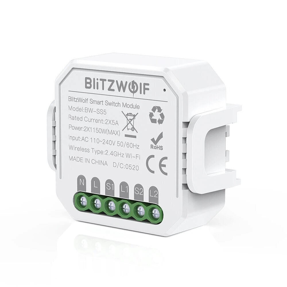 [3 Pcs] BlitzWolf? BW-SS5 2300W 2 Gang WIFI Smart Switch No Hub Required Timer Relay Switch Module W