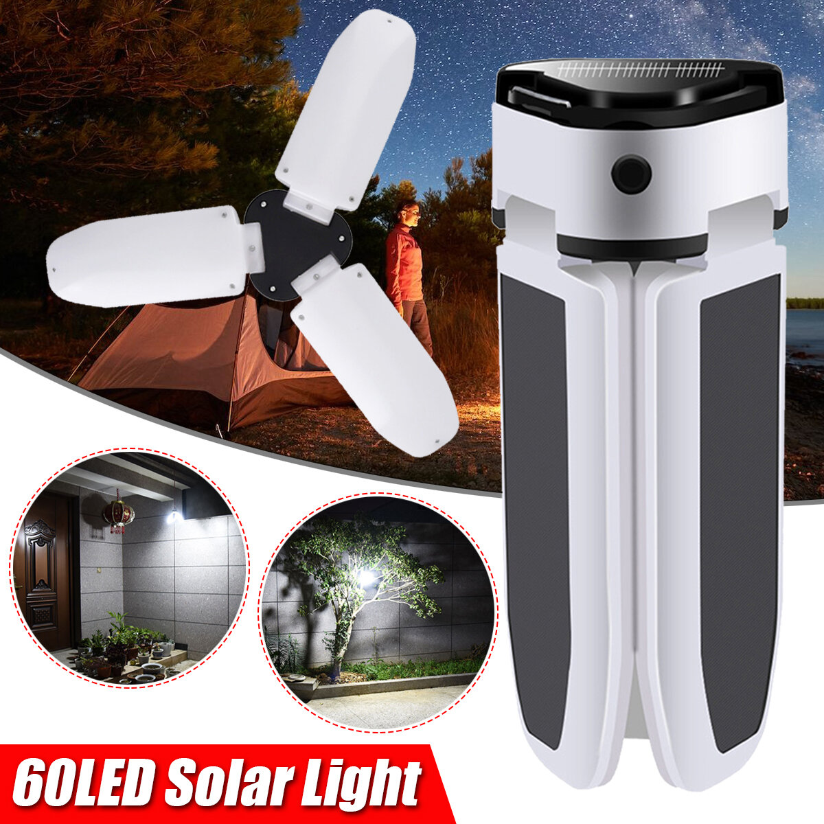 60LED zonne-energie ventilator gloeilamp waterdichte draagbare opvouwbare campinglamp voor buiten