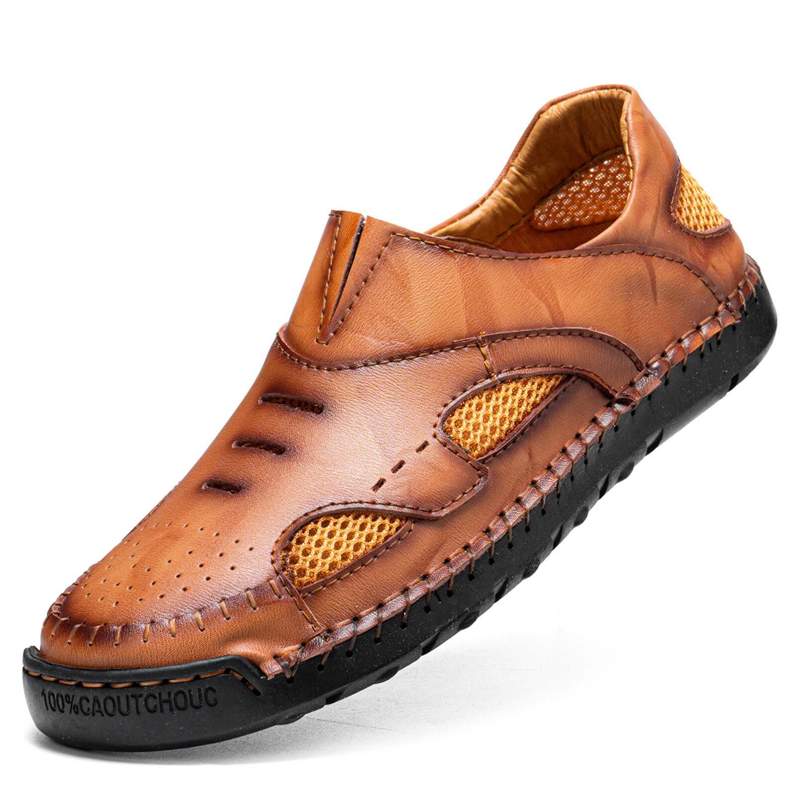 

Men Hand Stitching Leather Splicing Non Slip Casual Slip On Shoes