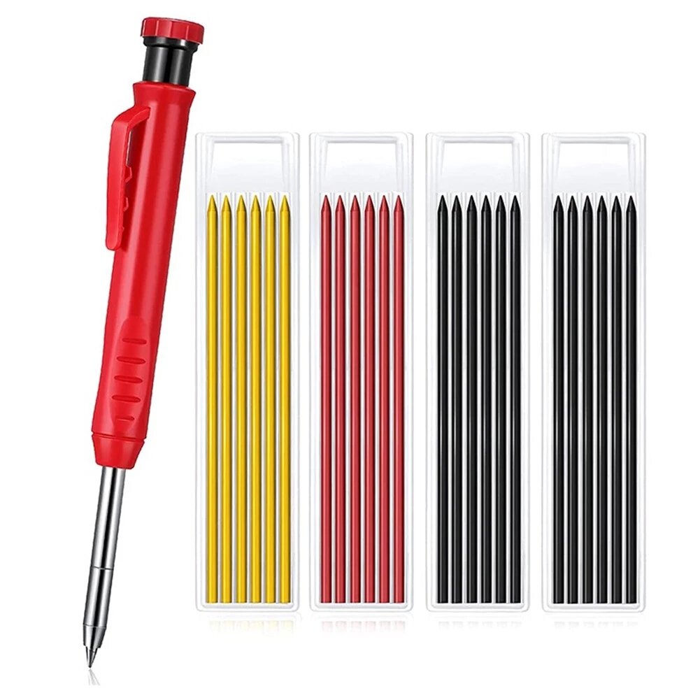 Solid Carpenter Pencil With Multi Colors Refill Joiner Marker Woodworking Pencil Marking Tool Built-In Sharpener
